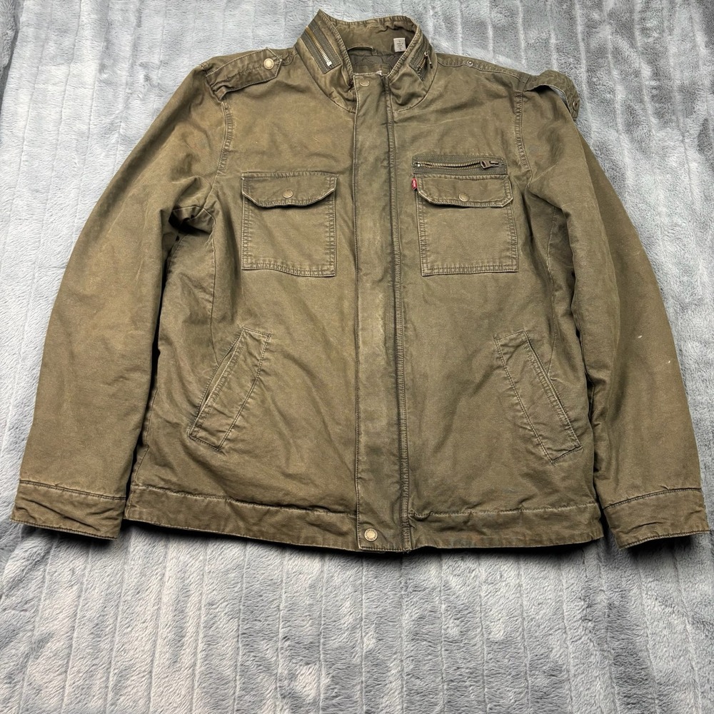 Levis Mens Military Field Jacket Olive Green Canvas Quilted Lined Large 13720